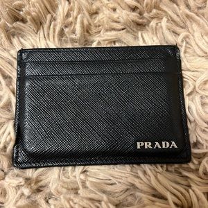 Black Leather Saffiano Prada Card holder